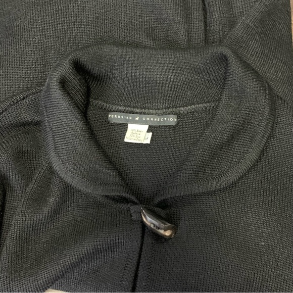 Peruvian Connection Women’s Black Collared Toggles Closure Cardigan Knit Jacket - Picture 6 of 7